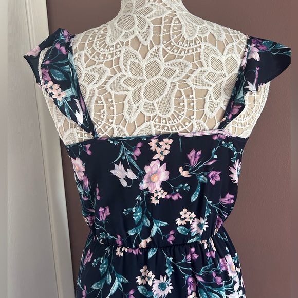 SOCIALITE - Ruffle Trim Wrap Dress - Navy Purple Floral - Summer Dress - Picture 2 of 11